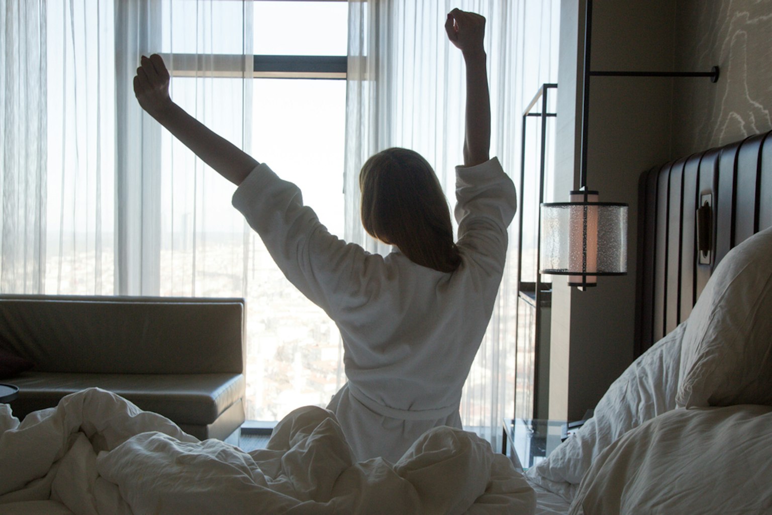 woman stretching in the morning